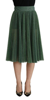 Dolce & Gabbana Metallic Green High Waist A-line Pleated Skirt -   -  Dolce & Gabbana.